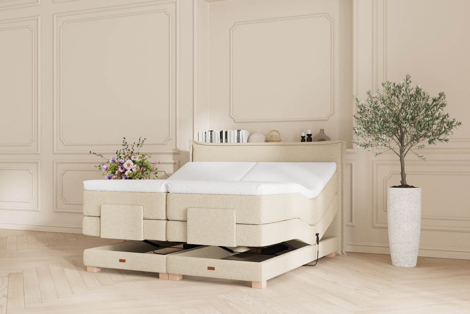 SÖVNN Silva Elevationsseng - 160x200 - Lys beige