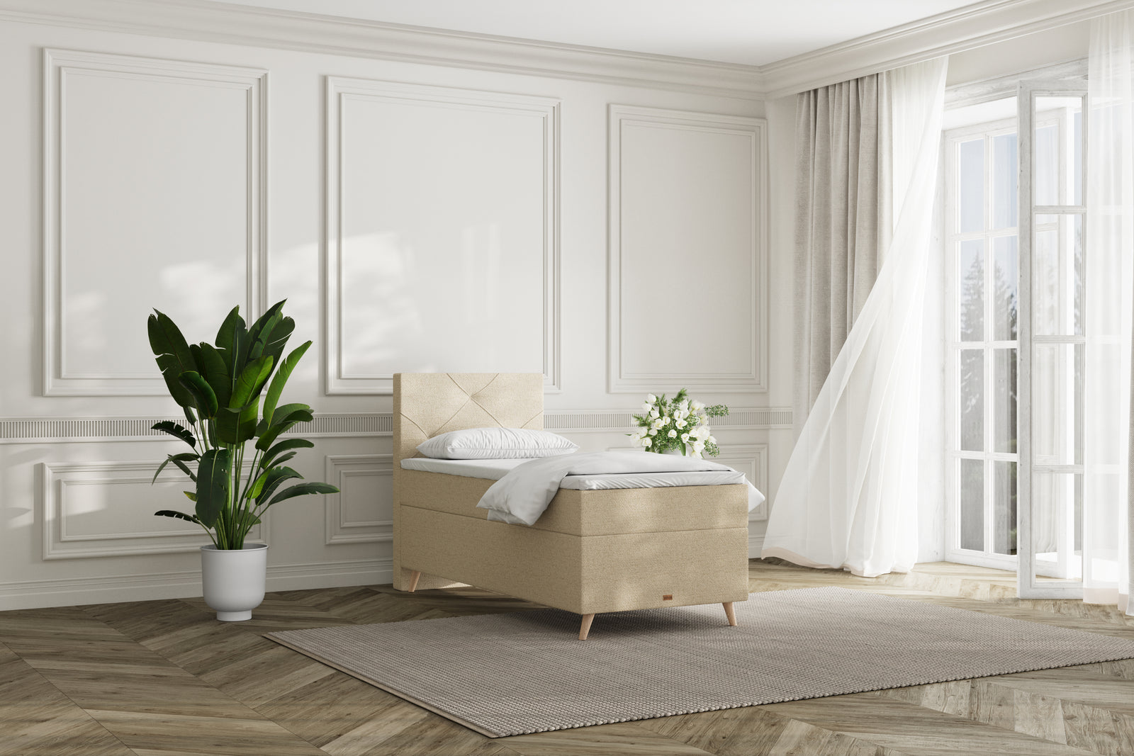 SÖVNN Thea Boxseng Med Opbevaring - 90x200 - Lys beige