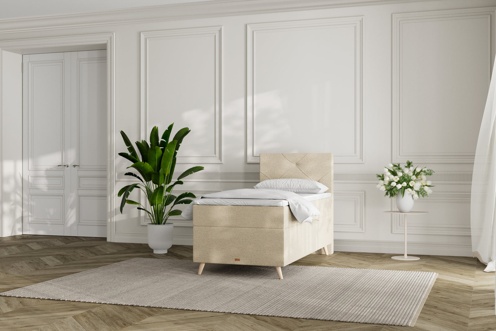 SÖVNN Thea Boxseng Med Opbevaring - 90x200 - Lys beige