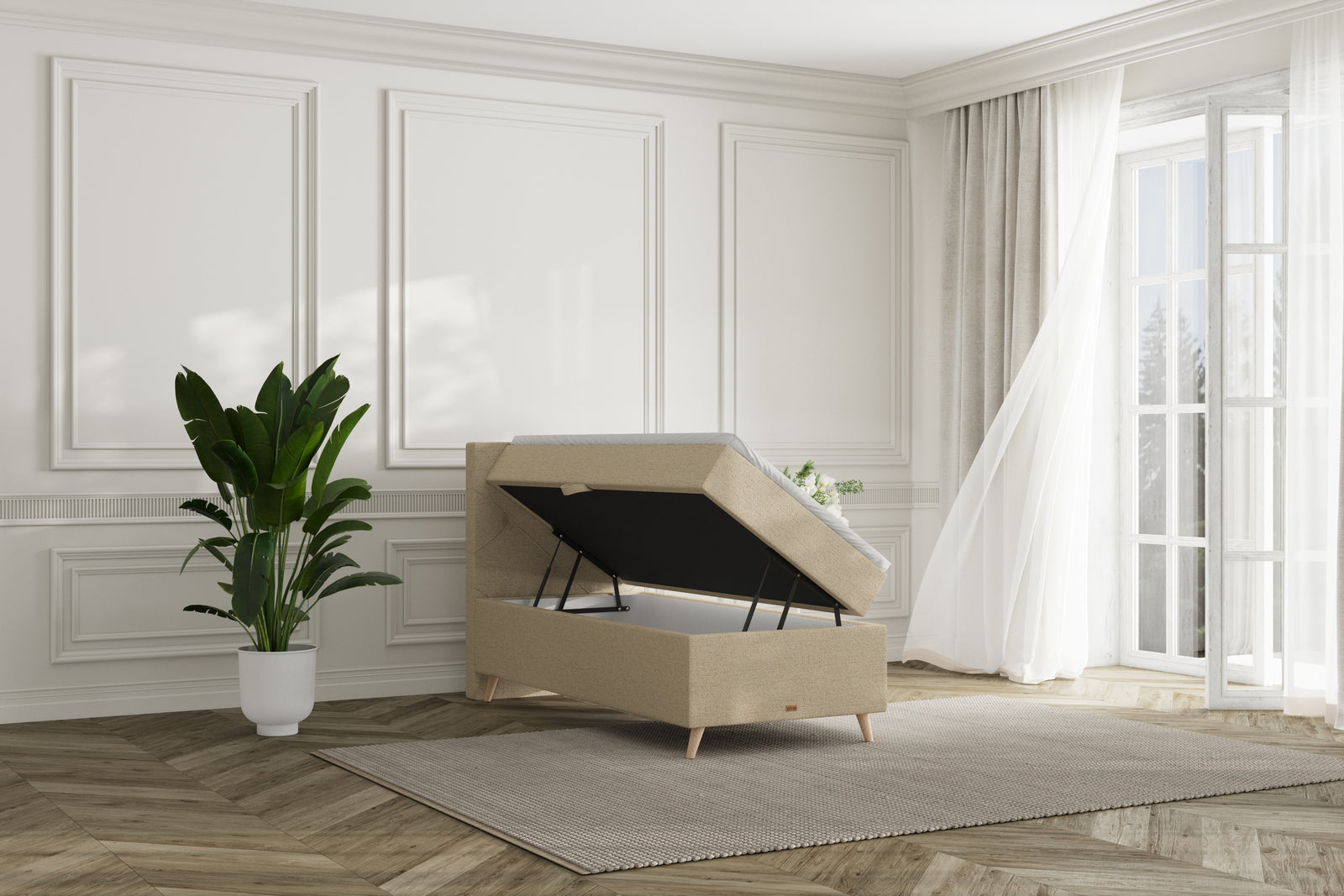 SÖVNN Thea Boxseng Med Opbevaring - 90x200 - Lys beige