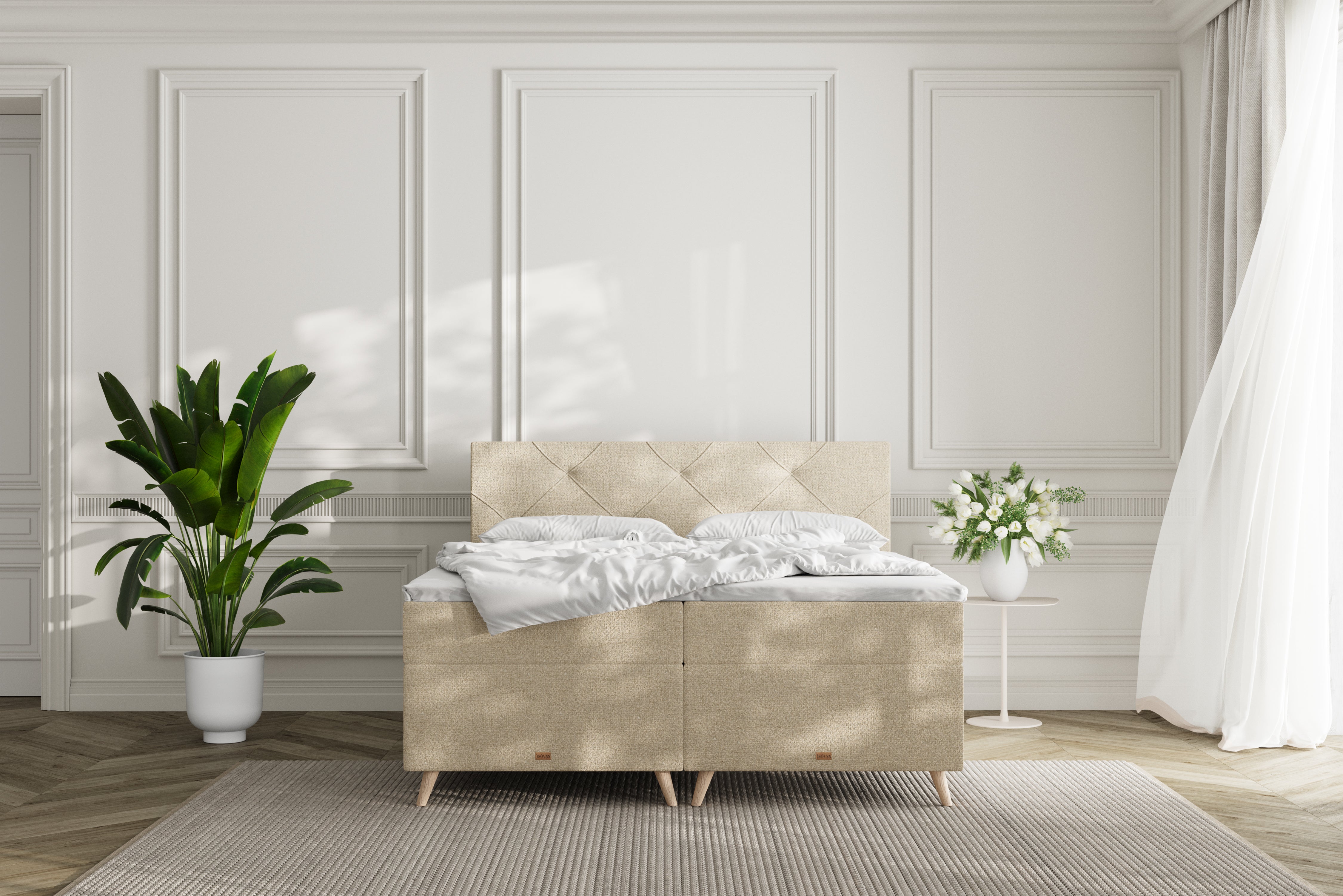 SÖVNN Thea Boxseng Med Opbevaring - 180x200 - Lys beige