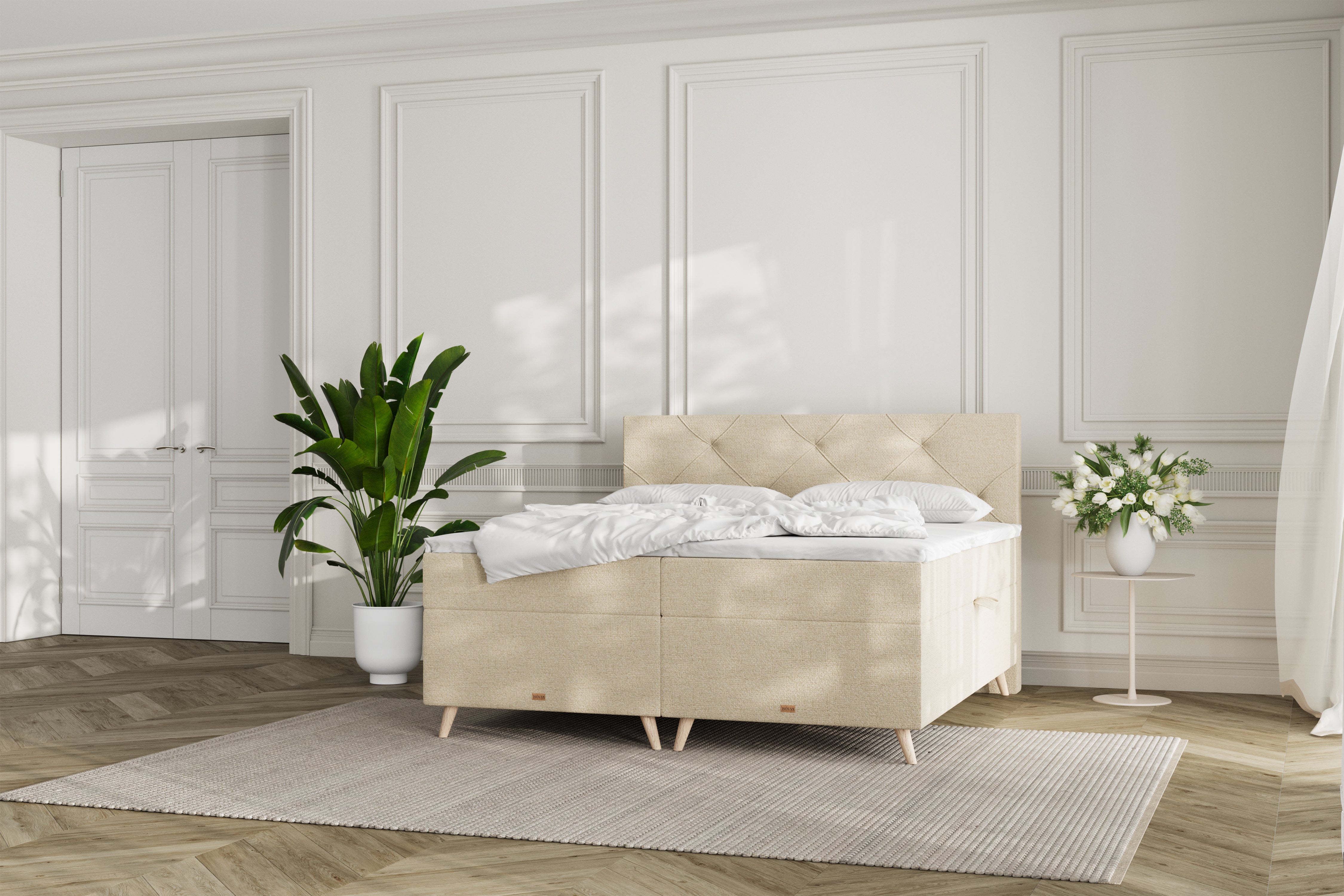 SÖVNN Thea Boxseng Med Opbevaring - 180x200 - Lys beige