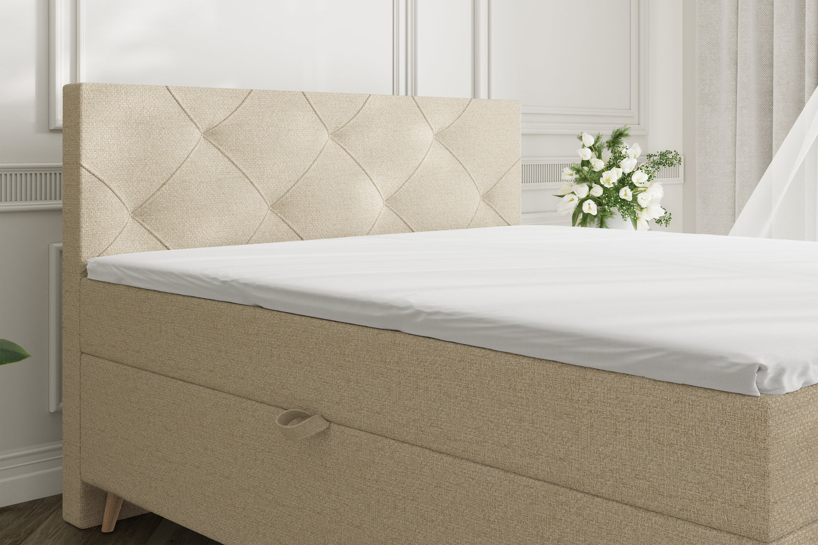 SÖVNN Thea Boxseng Med Opbevaring - 180x210 - Lys beige
