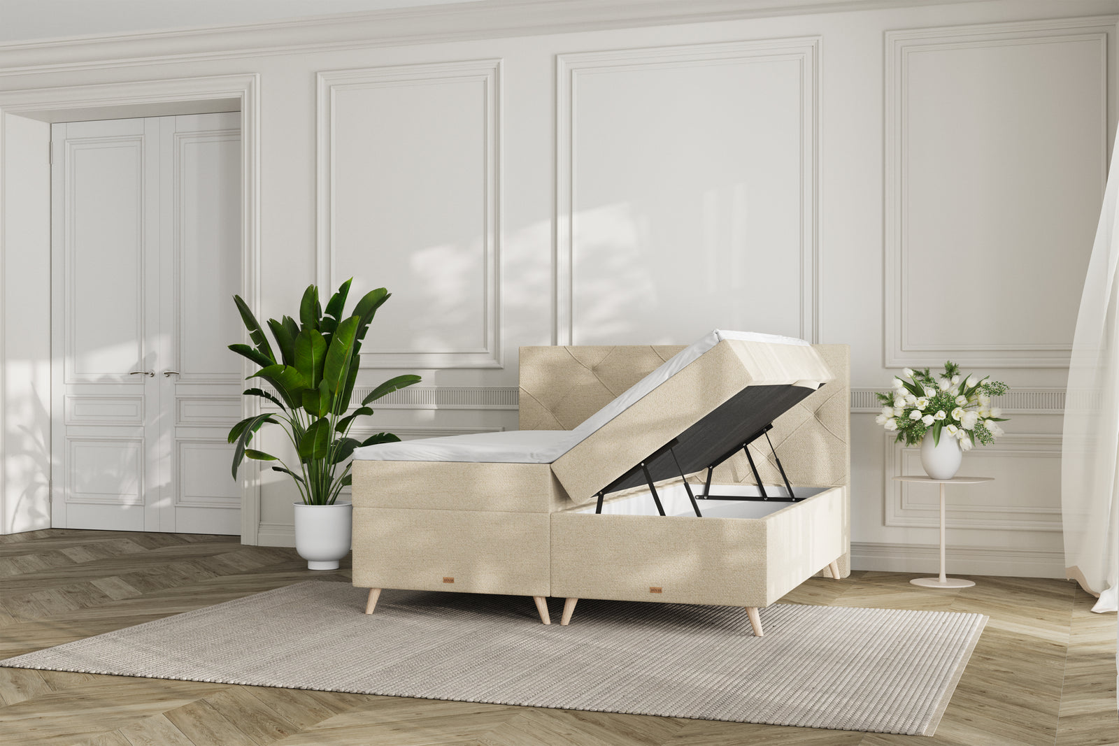 SÖVNN Thea Boxseng Med Opbevaring - 180x210 - Lys beige