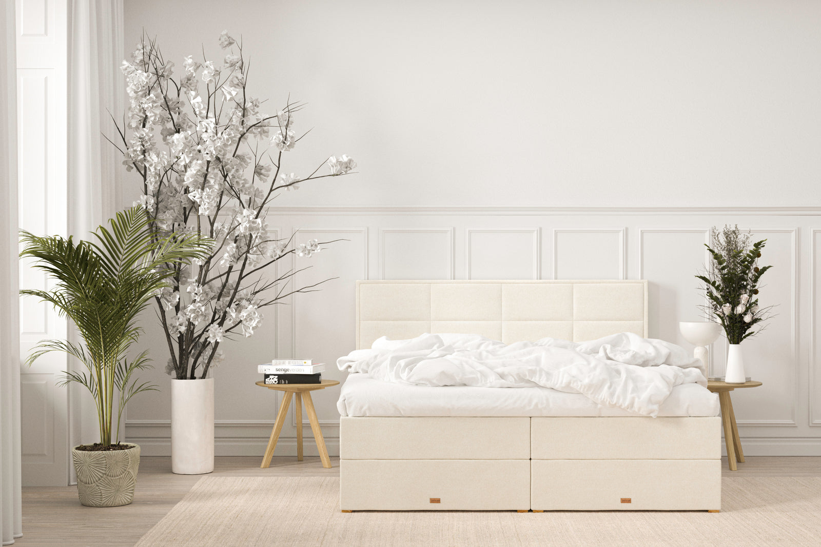 SÖVNN Freya Boxseng Med Opbevaring - 210x210 - Lys beige