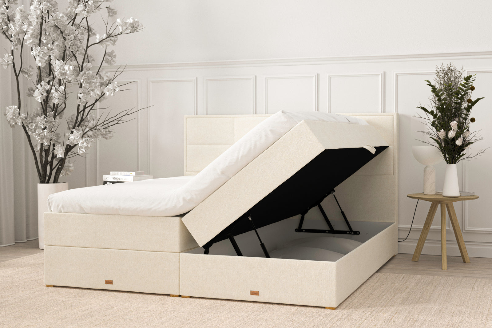 SÖVNN Freya Boxseng Med Opbevaring - 210x210 - Lys beige