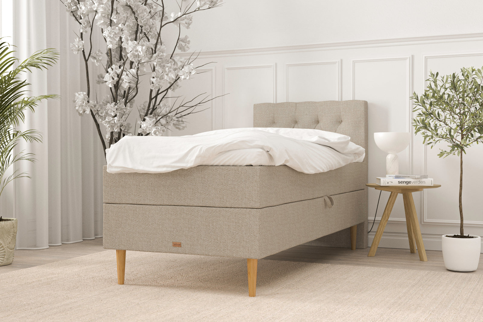 SÖVNN Alma Boxseng Med Opbevaring - 90x200 - Sand