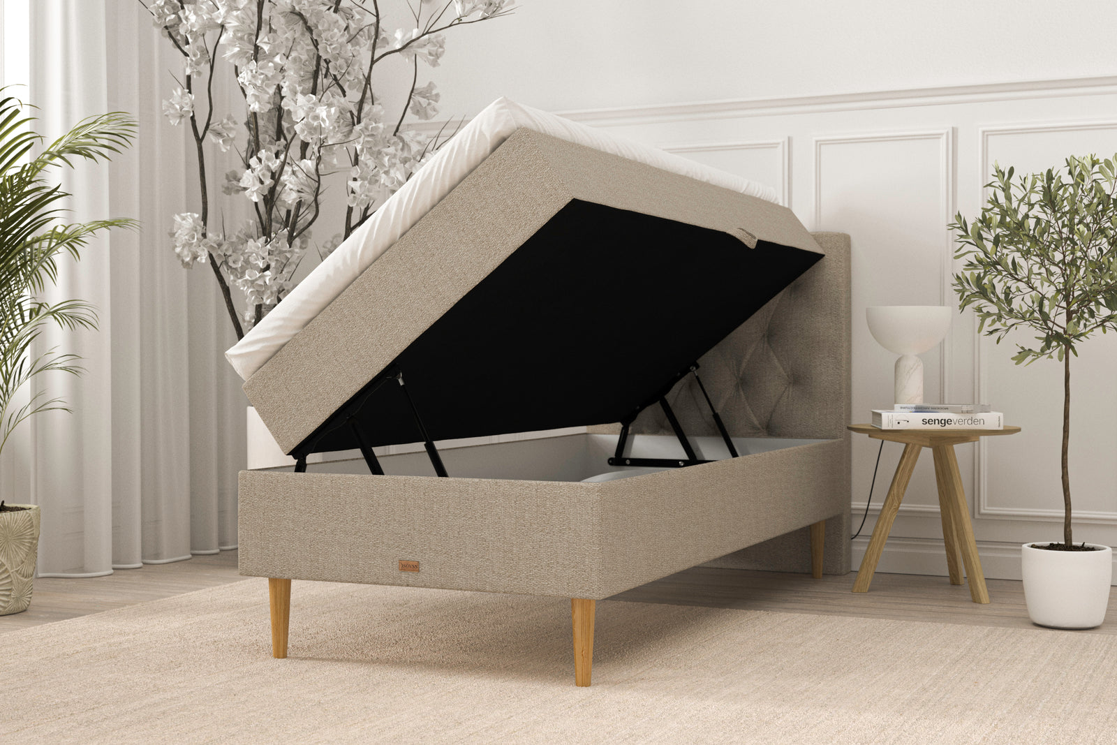 SÖVNN Nora Boxseng Med Opbevaring - 80x200 - Sand