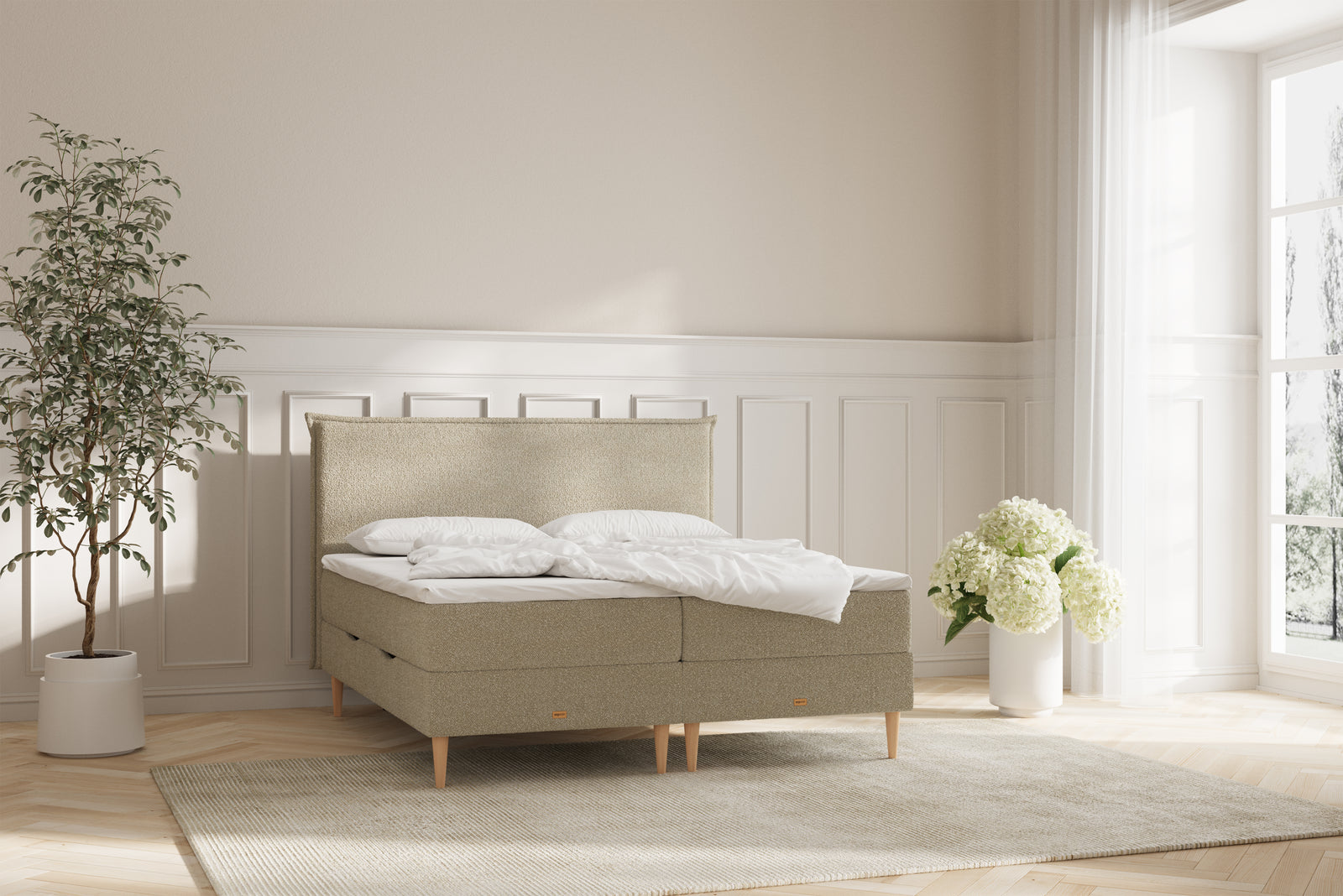 Zara Boxseng Med Opbevaring - 180x200 - Bouclé Beige