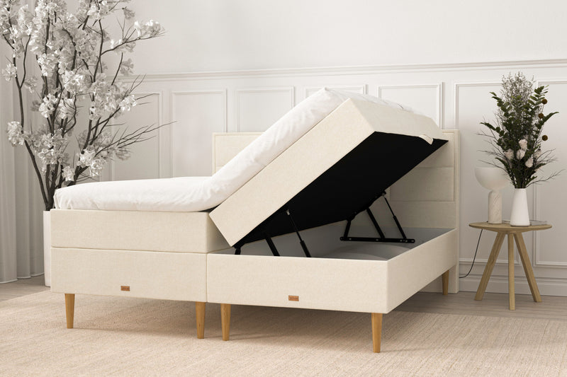 SÖVNN Alma Boxseng Med Opbevaring - 210x210 - Lys beige