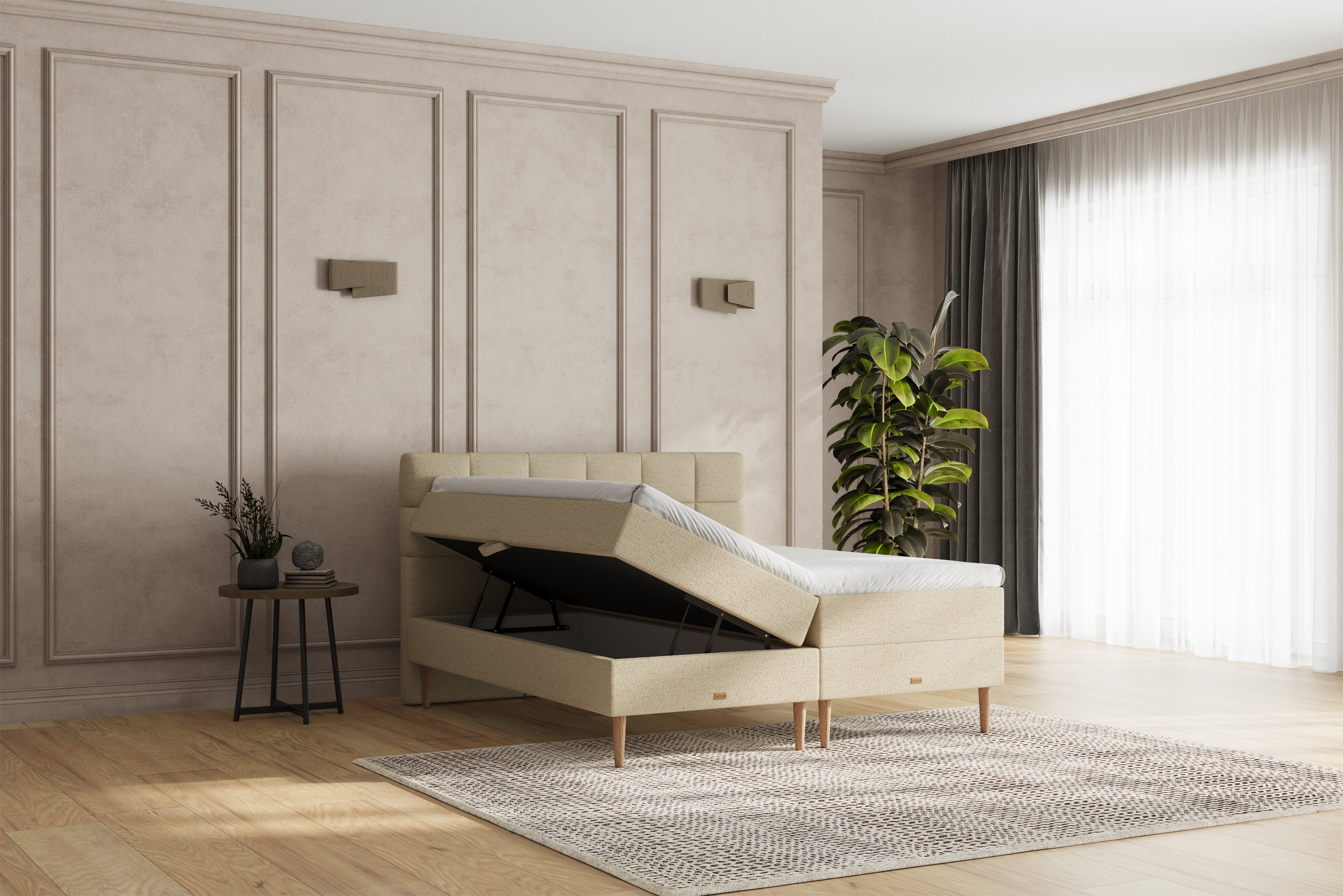 SÖVNN Zara Boxseng Med Opbevaring - 210x210 - Lys beige