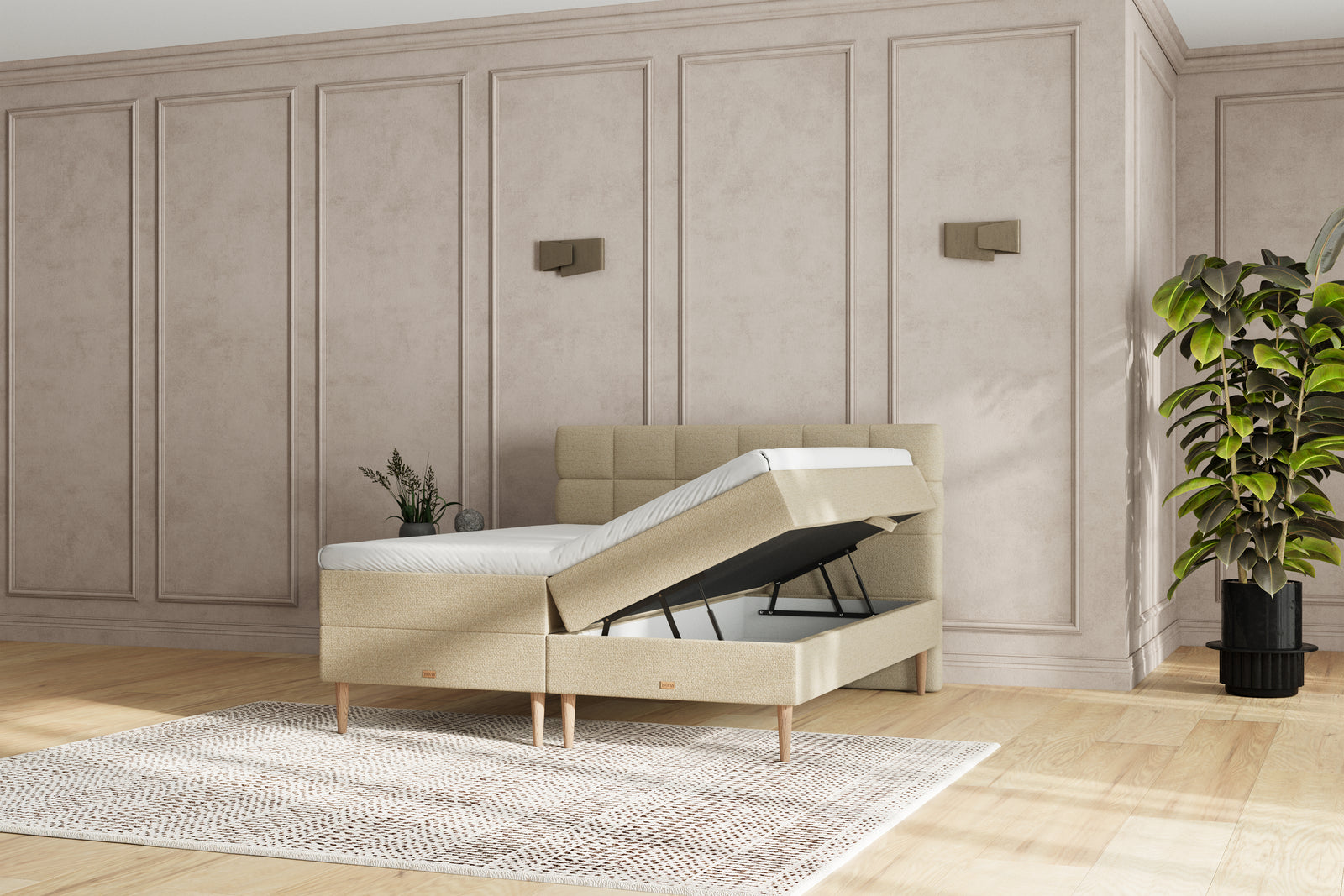 SÖVNN Zara Boxseng Med Opbevaring - 160x200 - Lys beige