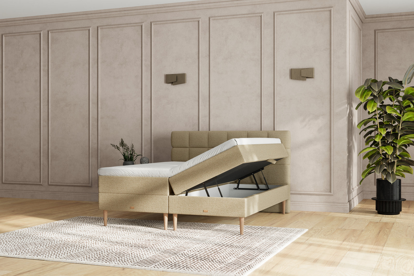 SÖVNN Zara Boxseng Med Opbevaring - 180x200 - Sand